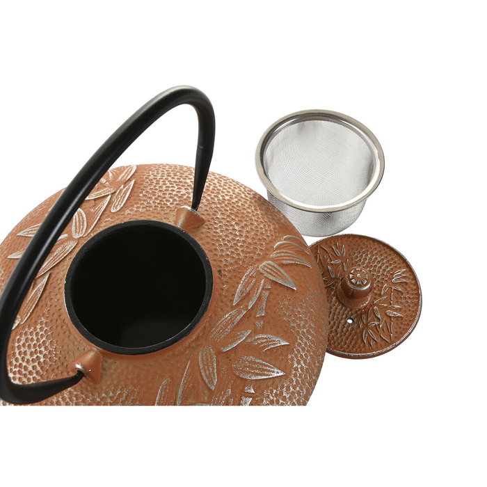 DKD Home Decor Set de 3 Teteras de Hierro Colado e Inox Naranja 800ml