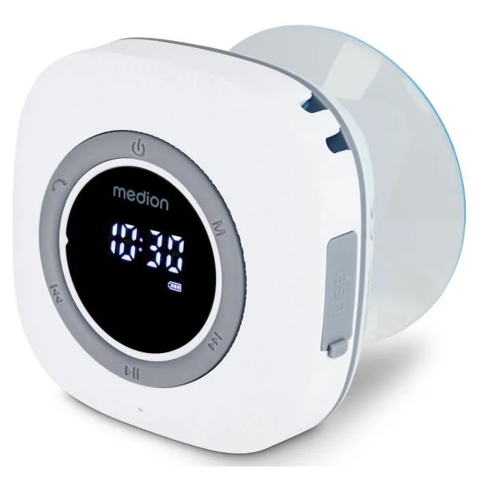 Medion MED1737362723132 Radio de Ducha FM Bluetooth IPX6 Soporte Ventosa Blanco