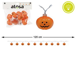 Guirnalda luminosa de calabazas naranjas con cara 120 cm