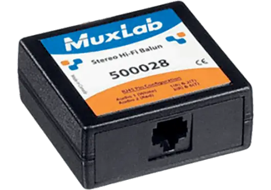 Muxlab Balun Hi-Fi Estéreo (Cat.5) para Extensión de Señal de Audio hasta 1 km