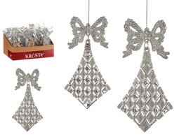 Krist+ Adorno para árbol de Navidad, Rombos con Lazo Plateado, 7.5 x 15.5 x 1 cm (Set de 48)