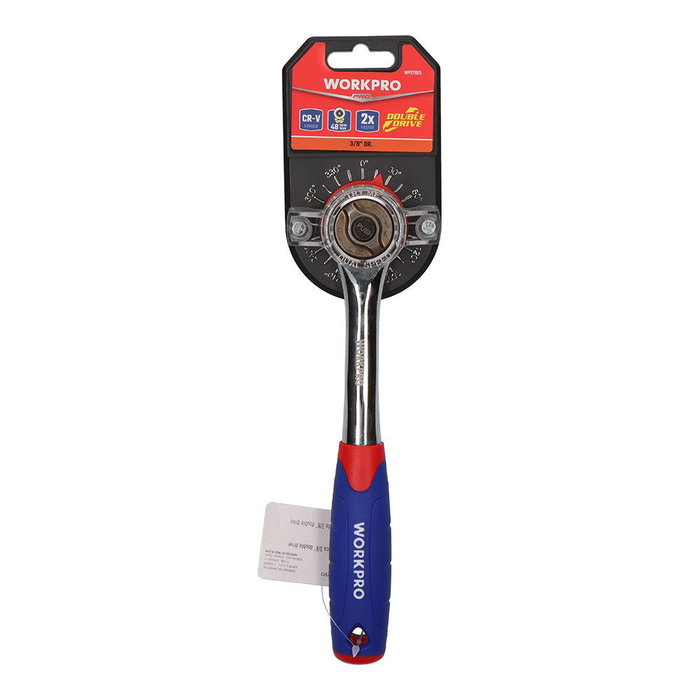Workpro Llave de Carraca 3/8" Double Drive, Mango Ergonómico, Tecnología Patentada Dual Drive, Rojo/Azul