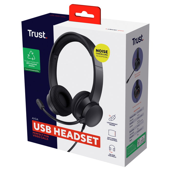 Trust Ayda Auriculares USB con Micrófono ENC Negro