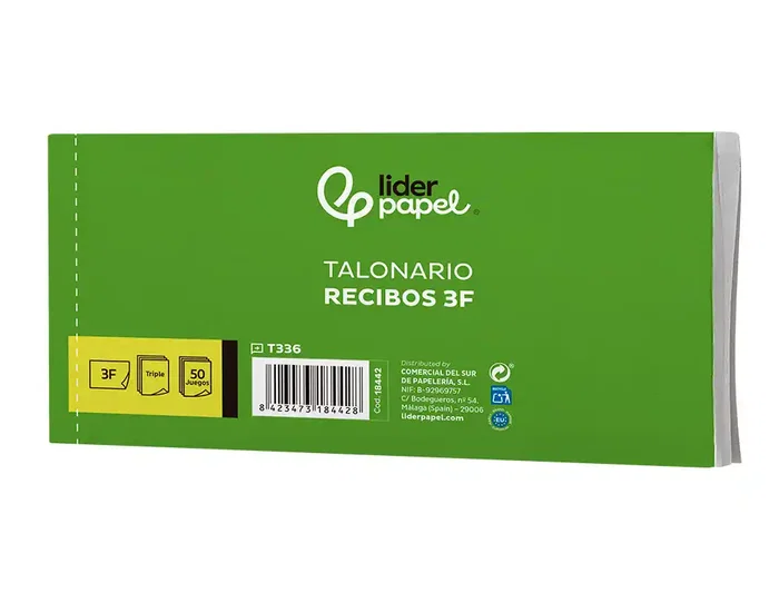 Liderpapel Talonario Recibos 3/fº Apaisado Original con Matriz y 2 Copias