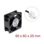 DeLOCK Ventilador axial 48 V DC, 60 x 60 x 25 mm, 2 pines, negro