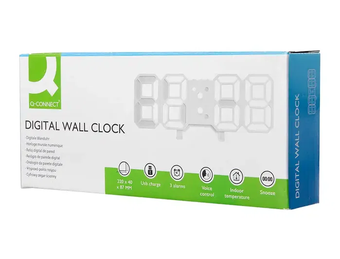 Q-connect Reloj de Pared Digital con Temperatura y 3 Alarmas, Control de Sonido, 220x40x87 mm Q-connect Reloj de Pared Digital con Temperatura y 3 Alarmas, Control de Sonido, 220x40x87 mm