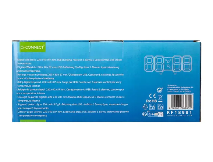 Q-connect Reloj de Pared Digital con Temperatura y 3 Alarmas, Control de Sonido, 220x40x87 mm Q-connect Reloj de Pared Digital con Temperatura y 3 Alarmas, Control de Sonido, 220x40x87 mm
