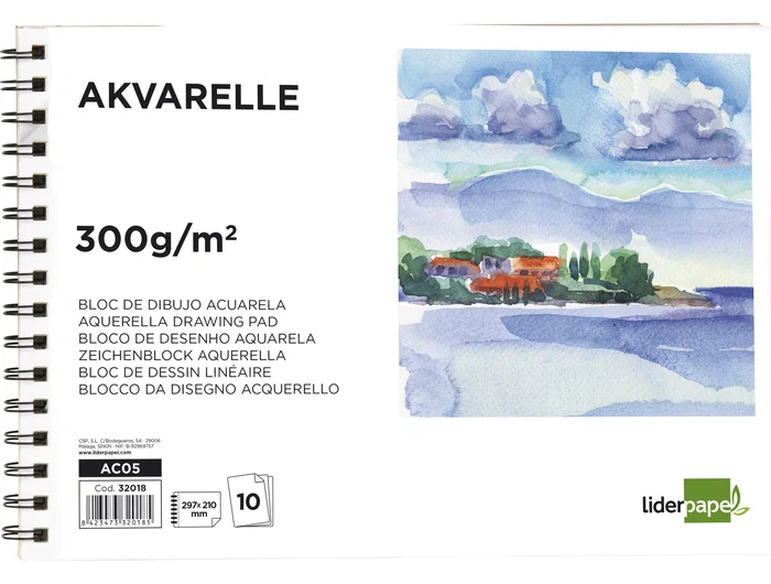 Liderpapel Bloc Dibujo Acuarela Espiral A4 297x210mm 10 Hojas 300g/m2 Sin Recuadro