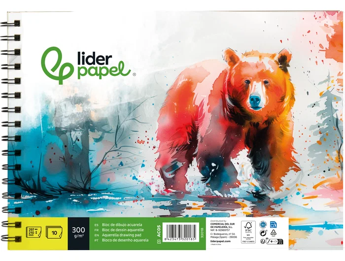 Liderpapel Bloc de dibujo acuarela espiral 297x210mm 10 hojas 300g/m2 sin recuadro Liderpapel Bloc de dibujo acuarela espiral 297x210mm 10 hojas 300g/m2 sin recuadro