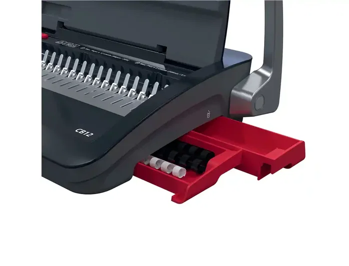 GBC CombBind CB12 Encuadernadora Canutillo A4 manual, perfora hasta 12 hojas, encuaderna hasta 165 hojas, color negro y plateado