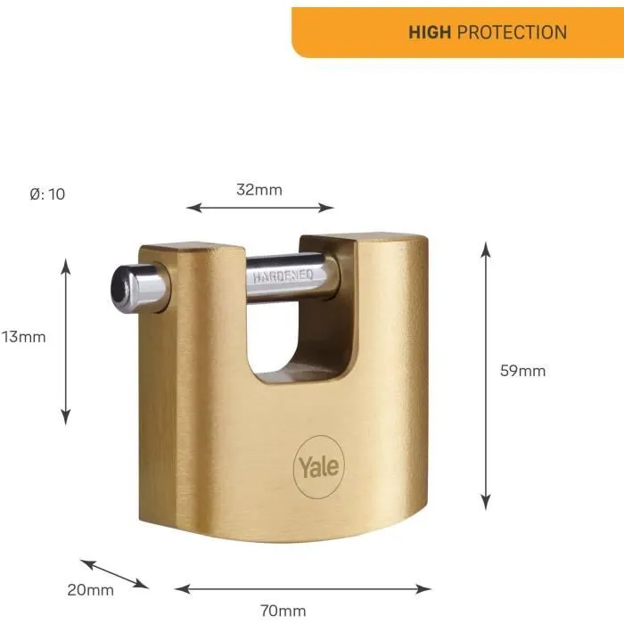 Yale Candado de seguridad Y114B/70/113/1, arco de acero cementado, 3 llaves