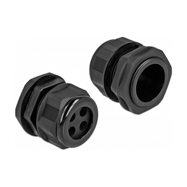 DeLOCK Prensaestopas PG29 para cuatro cables redondos, Negro, 2 unidades