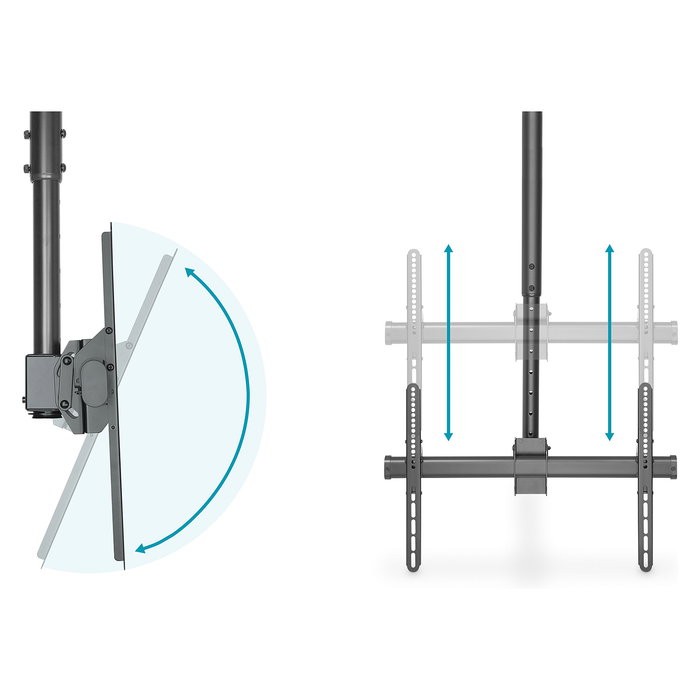 Digitus DEH Soporte universal de techo para TV de 37" a 70" (94-177.8 cm), Acero negro, 1 articulación, 50 kg, ajuste telescópico, VESA 200x200-600x400 mm