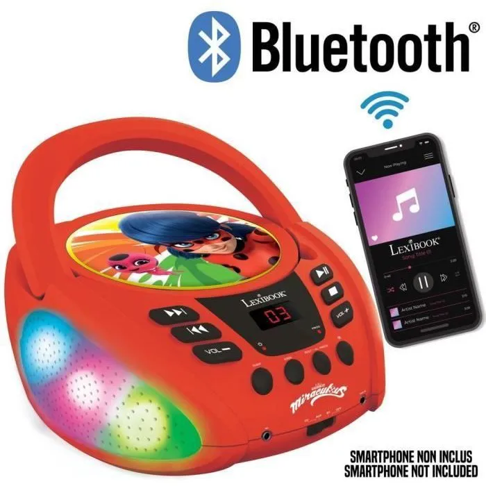 Lexibook Reproductor de CD Bluetooth Portátil con Efectos de Luz Multicolor y Conexión Inalámbrica, Ideal para Niños