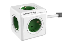 Allocacoc PowerCube Extended Base Múltiple o Regleta 5 Salidas AC, 1.5m Cable, Tipo F (CEE 7/4), Verde/Blanco, 3500W, 16A, 250V