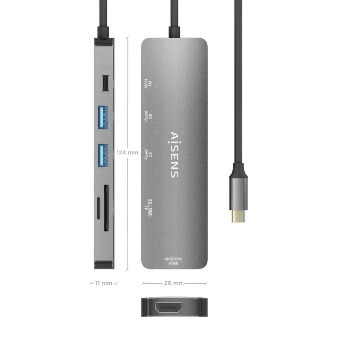 Aisens USB-C Dock 6 en 1 Gris ASUC-6P016-GR