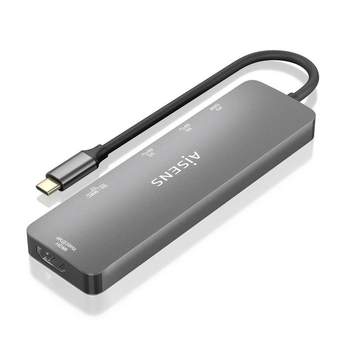 Aisens USB-C Dock 6 en 1 HDMI 4K, 2x USB-A, PD 100W, Gris