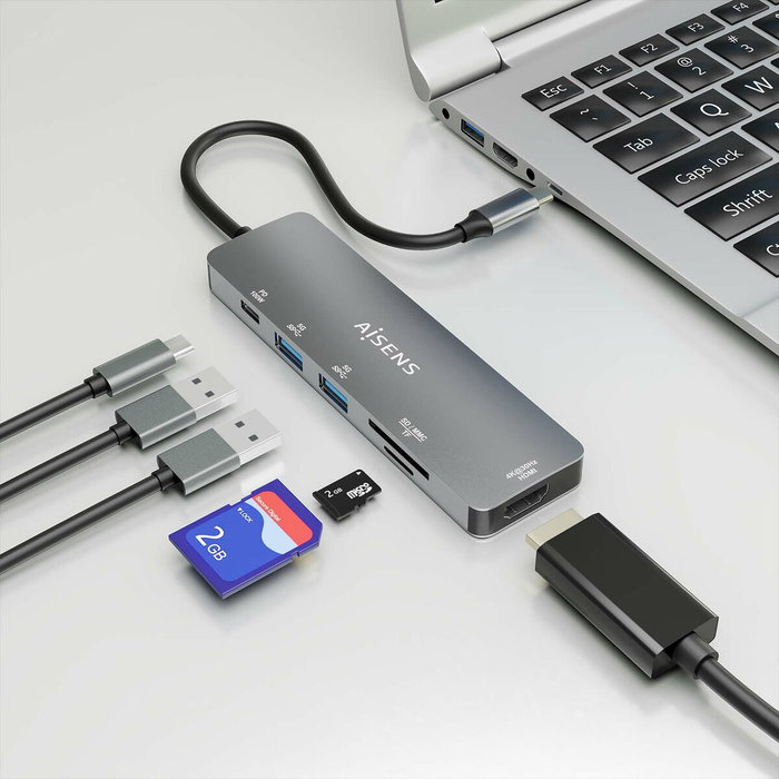 Aisens USB-C Dock 6 en 1 HDMI 4K, 2x USB-A, PD 100W, Gris
