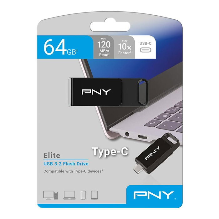 PNY Elite USB flash drive 64 GB USB Tipo-C Negro