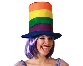 Sombrero de Copay Circo para Payaso, Multicolor y de Copa Alta, Adulto - Ideal para Carnaval y Disfraces
