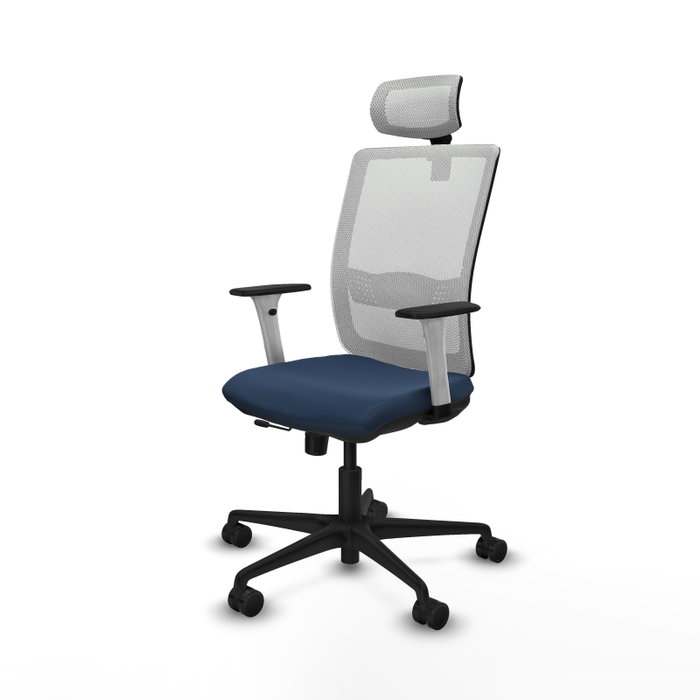 PIQUERAS Y CRESPO Silla de oficina Haches con mecanismo Sincro/Traslack, Azul marino y Blanco