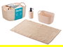 Berilo - Set de 3 Piezas para Baño Beige (Alfombrilla 38x58 cm, Cesta y Dispensador), 100% Poliéster y PP (Set de 12)