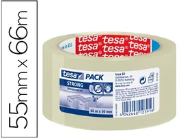 Tesa Cinta de Embalaje Fuerte tesapack® Strong 66 m x 50 mm Transparente, Adhesión Segura, Bajo Ruido