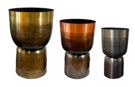 DKD Home Decor Set de 3 Maceteros Metálicos Patinados Dorado, Cobrizo y Gris