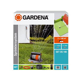 Gardena OS 140 Aspersor por Impulso de Agua, 140 m² de Cobertura, Sistema Completo con Regulador (Gris/Naranja, 12 Piezas)