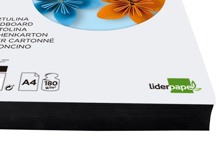 Liderpapel Cartulina A4 180g/m2 Negro Paquete de 100 Hojas