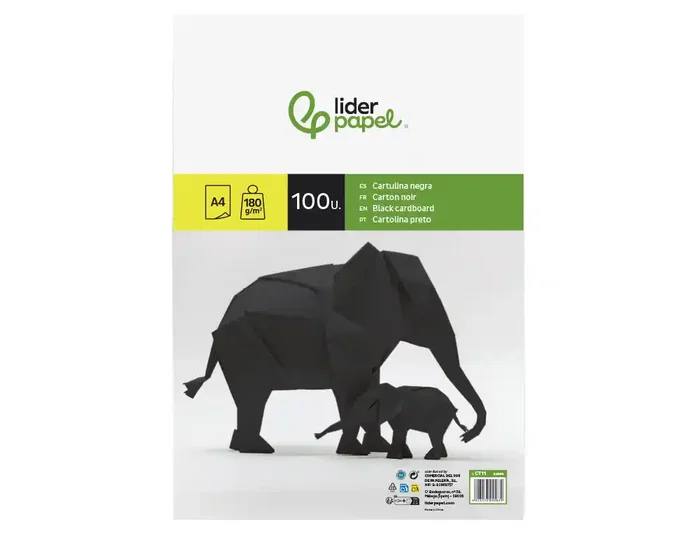 Liderpapel Cartulina A4 180g/m2 Negro Paquete de 100 Hojas