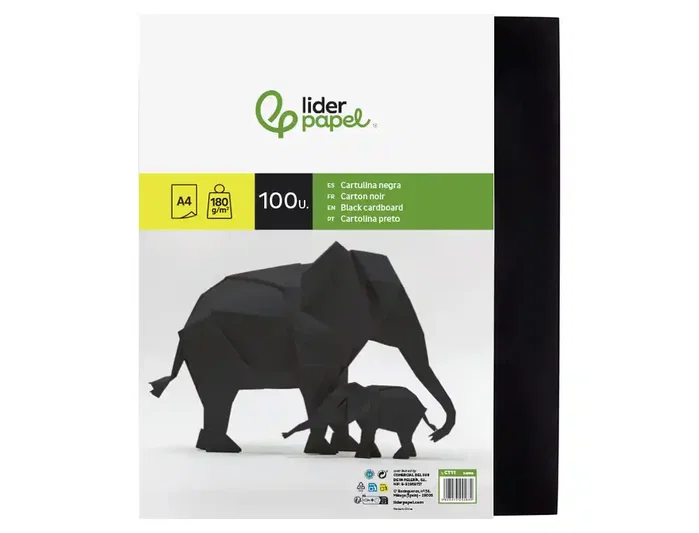 Liderpapel Cartulina A4 180g/m2 Negro Paquete de 100 Hojas
