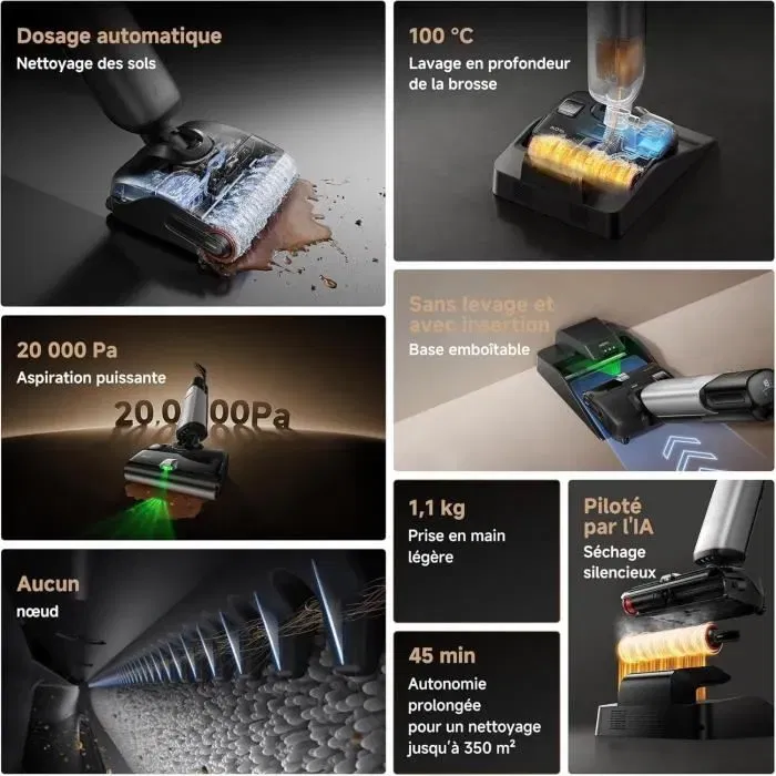 Mova Aspiradora Mopa y Escoba MOVA X4 PLUS Antienredos Limpieza Automática 100°C Succión 20 kPa