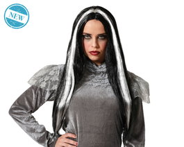 Atosa Peluca de Vampiresa Largo 60 cm con Mechas en Blanco y Negro