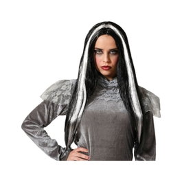 Atosa Peluca de Vampiresa Largo 60 cm con Mechas en Blanco y Negro