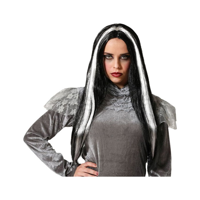 Atosa Peluca de Vampiresa Largo 60 cm con Mechas en Blanco y Negro