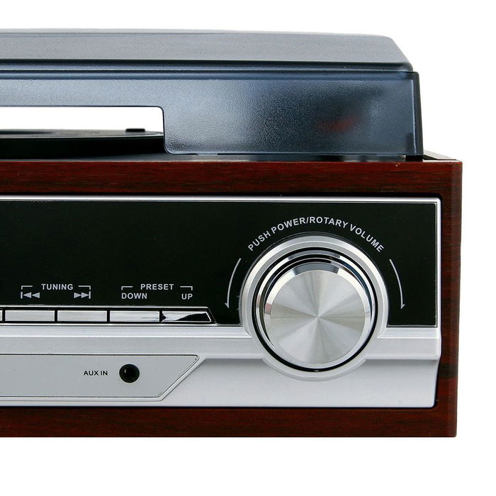 Camry CR 1113 Tocadiscos con Radio PLL AM/FM, Altavoces Integrados, Reloj Despertador, Pantalla LCD, 33/45/78 RPM, 33 x 32 x 15 cm
