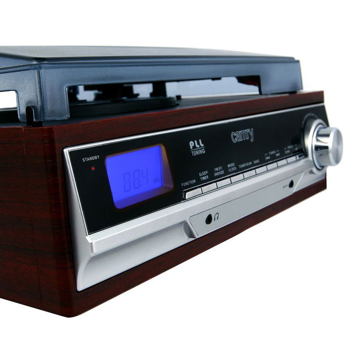 Camry CR 1113 Tocadiscos con Radio PLL AM/FM, Altavoces Integrados, Reloj Despertador, Pantalla LCD, 33/45/78 RPM, 33 x 32 x 15 cm