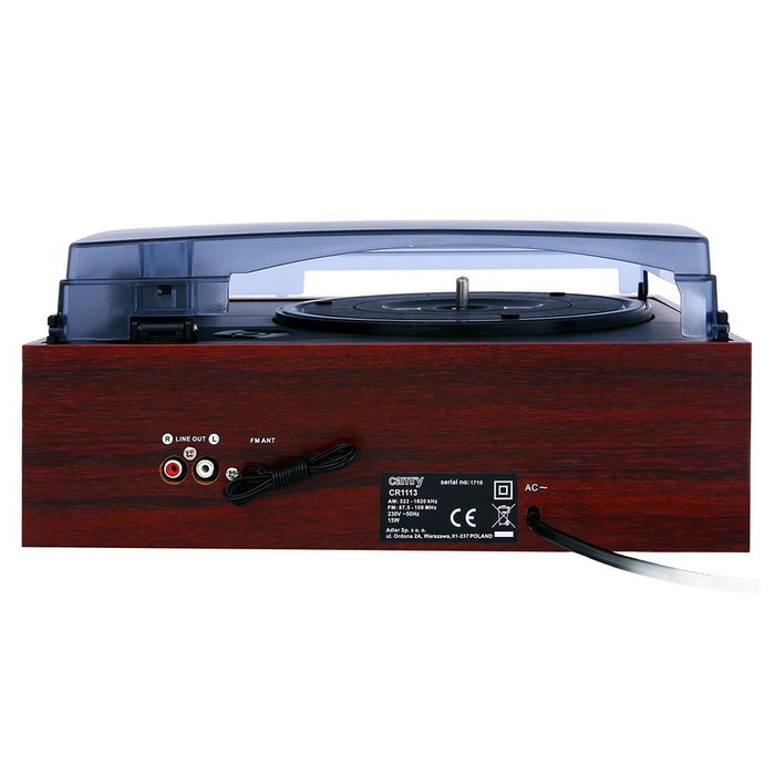 Camry Tocadiscos con Radio PLL y Altavoces CR 1113 - 33/45/78 RPM, AM/FM, Reloj, LCD, 33 x 32 x 15 cm, Madera