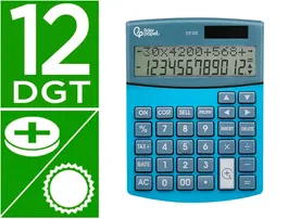 Liderpapel XF28 Calculadora Sobremesa 12 Dígitos Doble Línea, Coste, Venta, Margen, Tasas, Solar y Pilas, Azul 155x115x25 mm