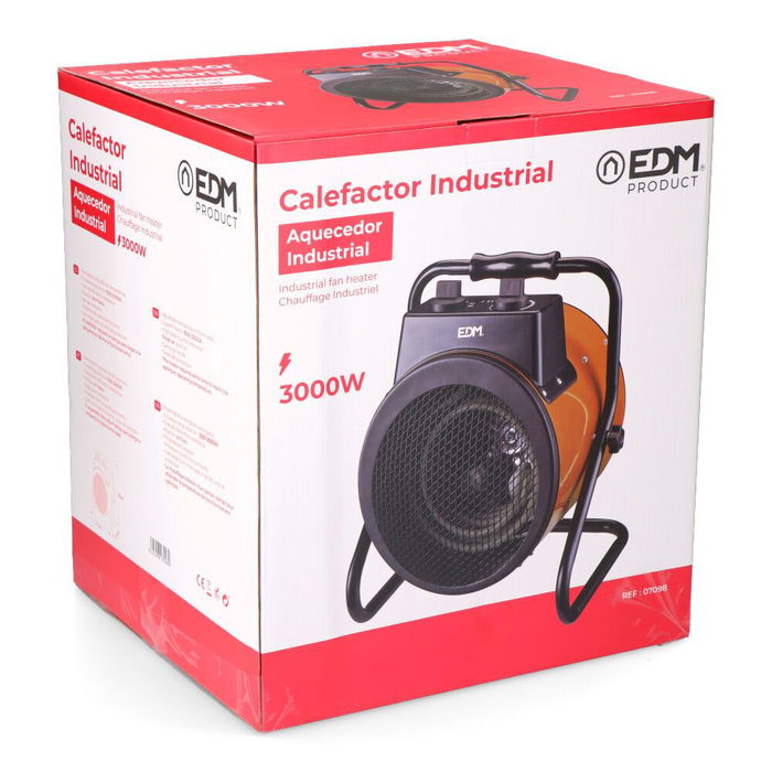 Edm Calefactor Industrial 1500 - 3000 W con Termostato Ajustable y Protector de Sobrecalentamiento