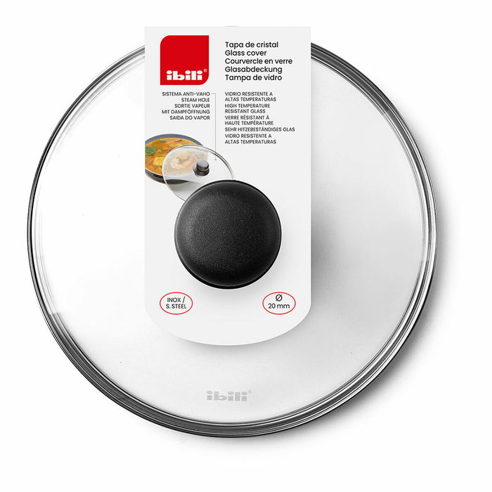 Ibili Tapa de cristal ø16 cm con pomo de baquelita Ibili Tapa de cristal ø16 cm con pomo de baquelita