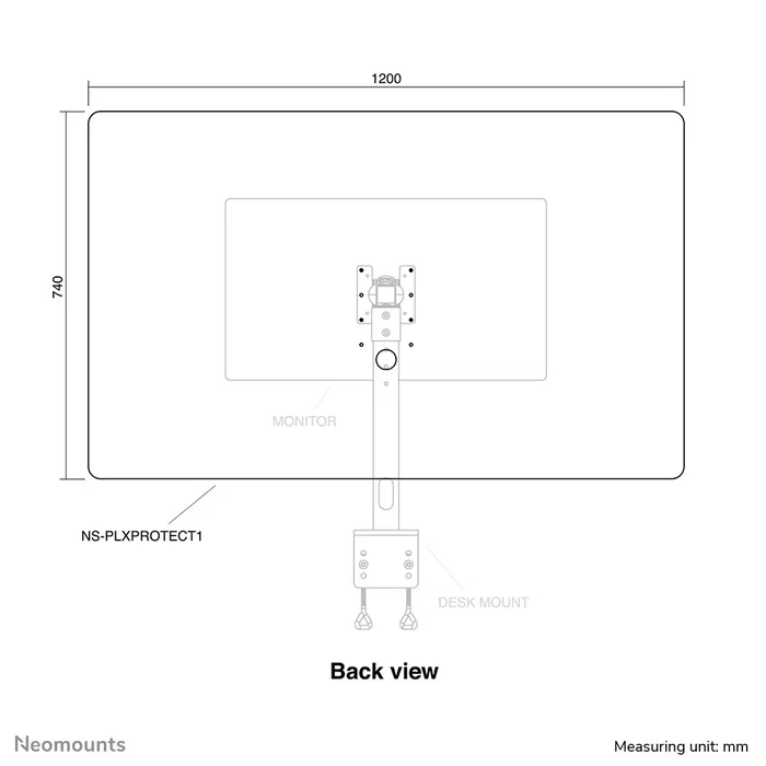 Neomounts NS-PLXPROTECT1 Mampara Protectora de Acrílico para Monitor hasta 32" con Montaje VESA 100x100 mm, Ancho 120 cm, Transparente, 1 Pieza