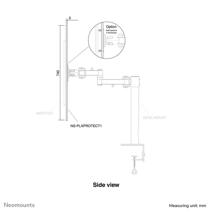 Neomounts NS-PLXPROTECT1 Mampara Protectora de Acrílico para Monitor hasta 32" con Montaje VESA 100x100 mm, Ancho 120 cm, Transparente, 1 Pieza