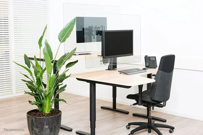 Neomounts NS-PLXPROTECT1 Mampara Protectora de Acrílico para Monitor hasta 32" con Montaje VESA 100x100 mm, Ancho 120 cm, Transparente, 1 Pieza