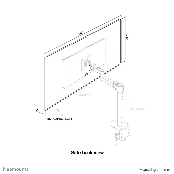 Neomounts NS-PLXPROTECT1 Mampara Protectora de Acrílico para Monitor hasta 32" con Montaje VESA 100x100 mm, Ancho 120 cm, Transparente, 1 Pieza