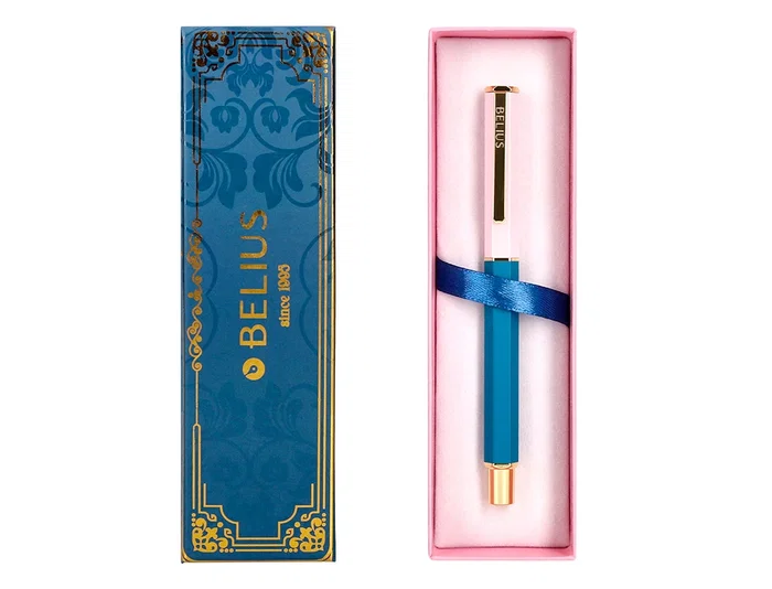 Belius Macaron Bliss Bolígrafo Forma Hexagonal Rosa/Azul y Dorado Tinta Azul Punta 0,8 mm