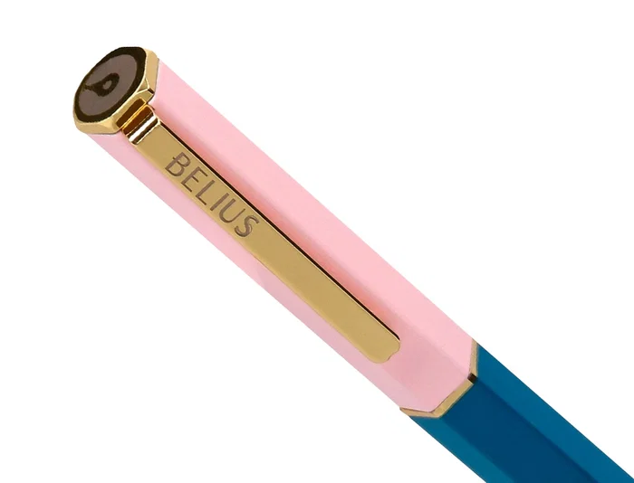 Belius Macaron Bliss Bolígrafo Forma Hexagonal Rosa/Azul y Dorado Tinta Azul Punta 0,8 mm