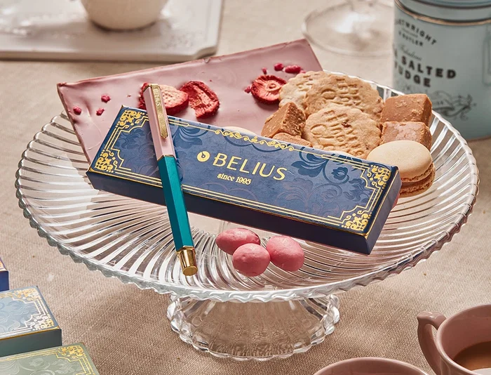 Belius Macaron Bliss Bolígrafo Forma Hexagonal Rosa/Azul y Dorado Tinta Azul Punta 0,8 mm