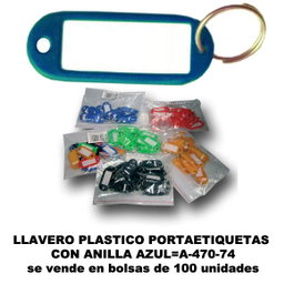 Llavero de plástico con portaetiquetas 20x55mm y anilla Azul